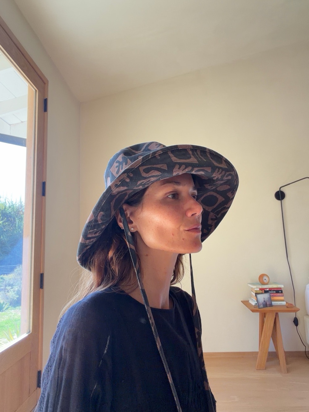Lack Of Color Kids Wide-Brim Hat in Black and Brown Abstract Print - Picture 6 of 7